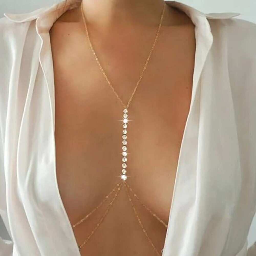 🆕Tgirls Body Chain Women Gold Layered Rhinestone Sexy Belly Beach Party Chain